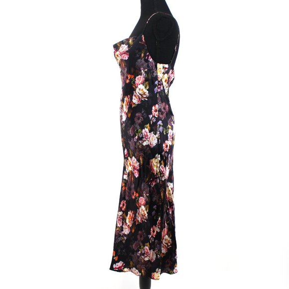 L'AGENCE Nyla Silk Black Floral Colorful Moschata Rosa Midi Dress NEW Size 2 - Picture 4 of 7